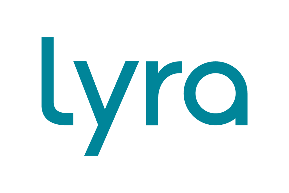 lyra logo that depicts the word lyra in turquoise