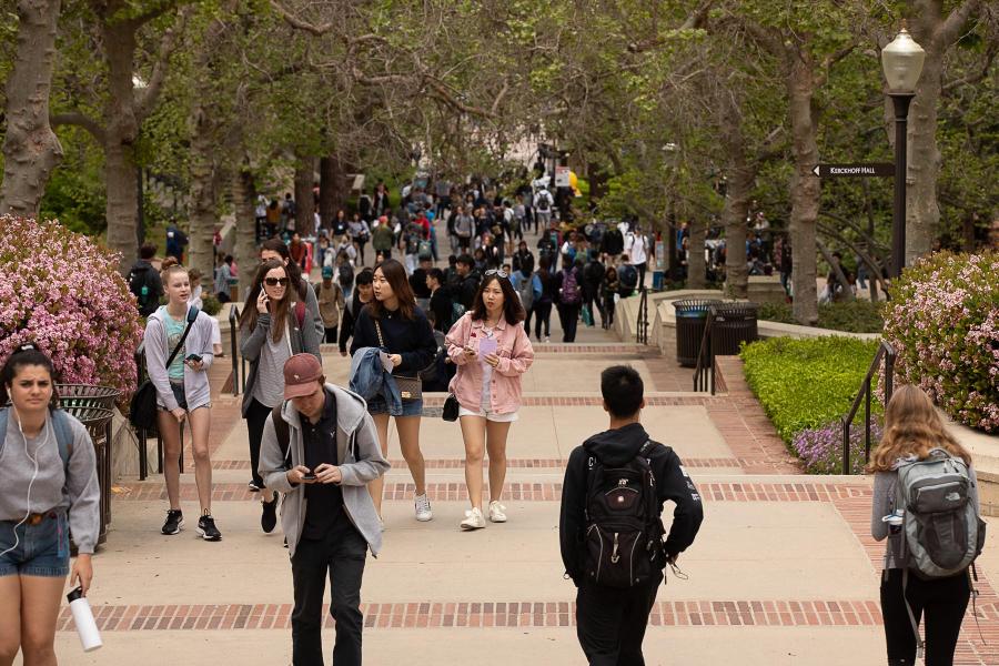 UCLA students walking on Bruin Walk