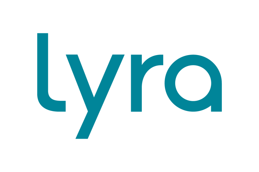 lyra logo that depicts the word lyra in turquoise